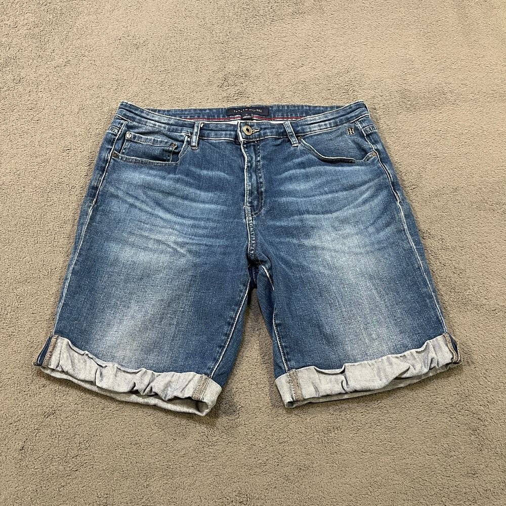 Tommy Hilfiger Medium Wash Blue Mid Rise Denim Cuff Jean Shorts Kids Size 12